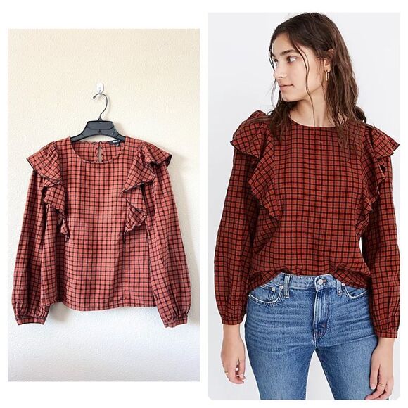 Madewell Tops - Madewell Ruffle-Front Plaid Top